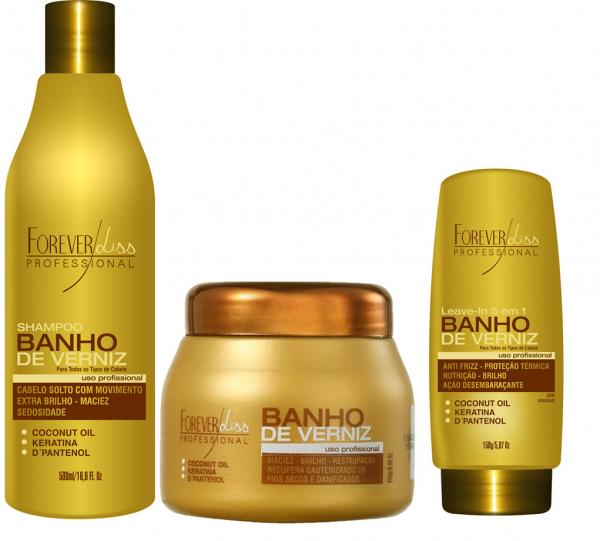 Kit Banho de Verniz Forever Liss Shampoo 500ml, Leave-in 150g e Máscara 250g