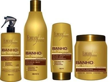 Kit Banho de Verniz Forever Liss Shampoo 500ml, Queratina 300ml, Leave-in 150g e Máscara 1kg