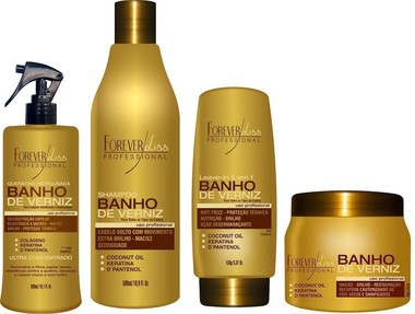 Kit Banho de Verniz Forever Liss Shampoo 500ml, Queratina 300ml, Leave-in 150g e Máscara 250g