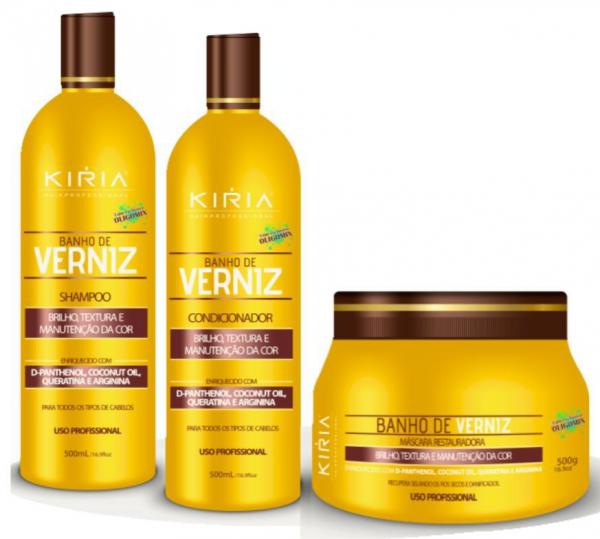 Kit Banho de Verniz Kiria Tratamento Recuperação Hidratação 3x500ml - Kiria Hair