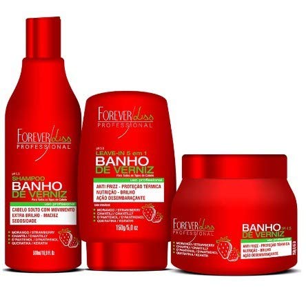 Kit Banho de Verniz Morango Forever Liss Shampoo 500ml, Leave In 150g e Máscara 250g