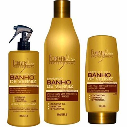 Kit Banho de Verniz 3 Produtos e Shampoo 500ml Forever Liss