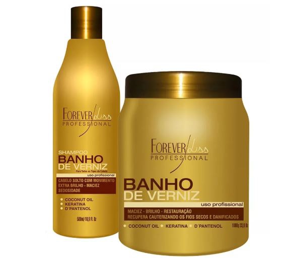 Kit Banho de Verniz Shampoo 500ml e Máscara 1kg Forever Liss