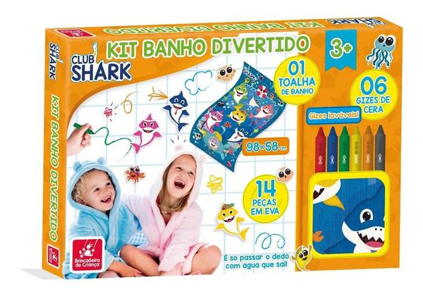 Kit Banho Divertido Club Shark com Gizes Laváveis e Eva - Brincadeira de Criança