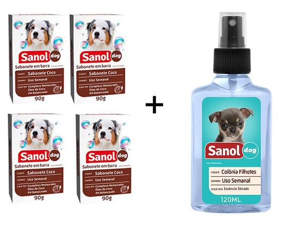 Kit Banho para Cães e Gatos 4 Sabonetes em Barra Côco Sabol + Colonia Perfume Cães Filhotes Cheirinho Bebê - Sanol