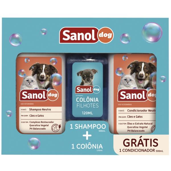 Kit Banho para Cães: Shampoo + Condicionador + Perfume - Sanol