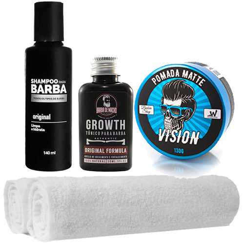 Kit Barbeiro Tônico Shampoo Toalhas Pomada Usebarba
