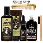 Kit Barba Shampoo Balm Óleo Tônico + Escova e Pente Reto