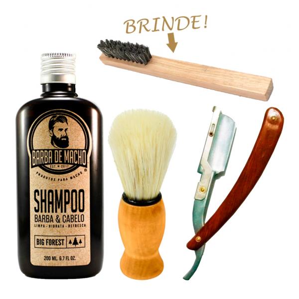 Kit Barba Shampoo Pincel de Barbear + Navalha - Oferta - Barba de Macho