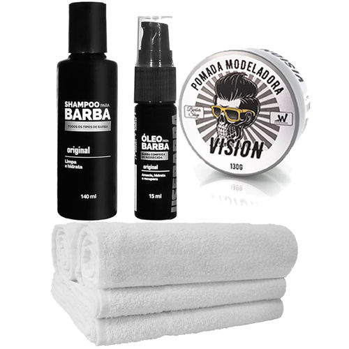 Kit Barba Grande Shampoo Toalhas Pomada Óleo Usebarba