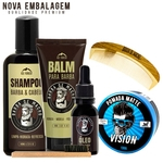 Kit Barbear Shampoo Balm Óleo Pomada Matte + Escova e Pente Curvo