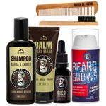Kit Barbearia Básico Shampoo Balm Óleo Tônico + Pente Reto