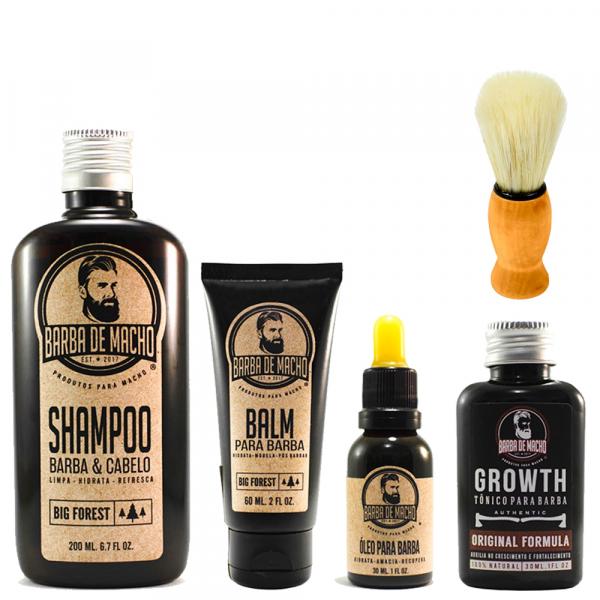 Kit Barbearia Salão Shampoo Balm Óleo + Pincel de Barbear - Barba de Macho