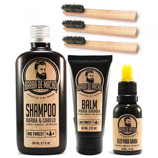 Kit Barbearia Shampoo Balm Óleo + 3 Escovas Mega Oferta - Barba de Macho
