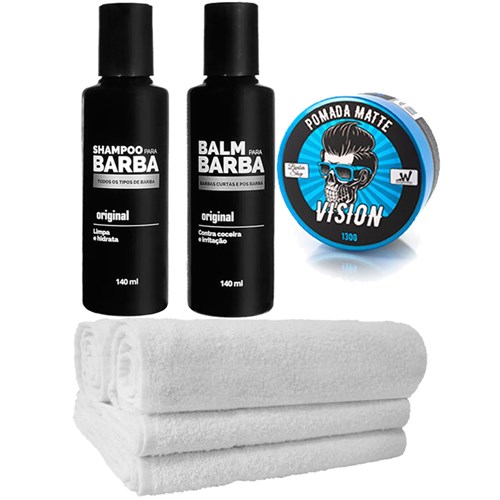 Kit Barbeiro Balm Shampoo Pomada Toalhas Usebarba
