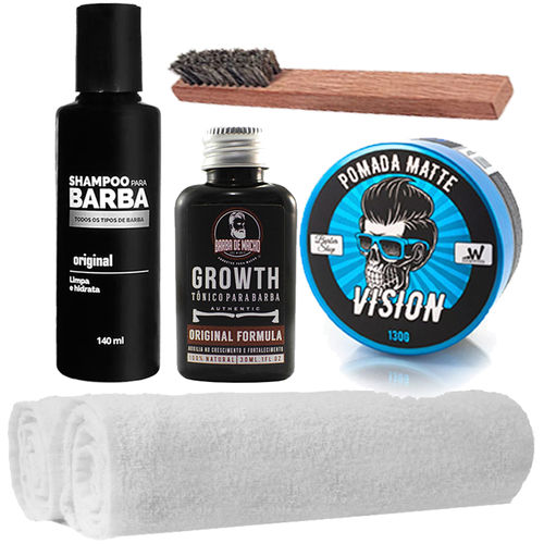 Kit Barbeiro Shampoo Tônico Pomada Toalhas Escova Usebarba