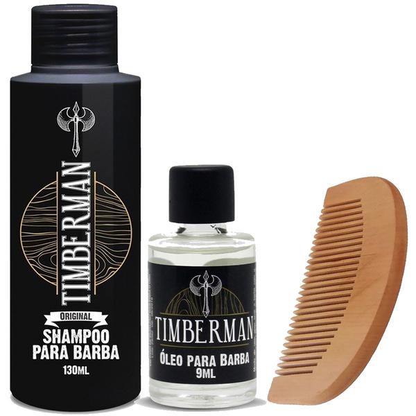 Kit Basico de Barba - Shampoo + Oleo + Pente - Timberman