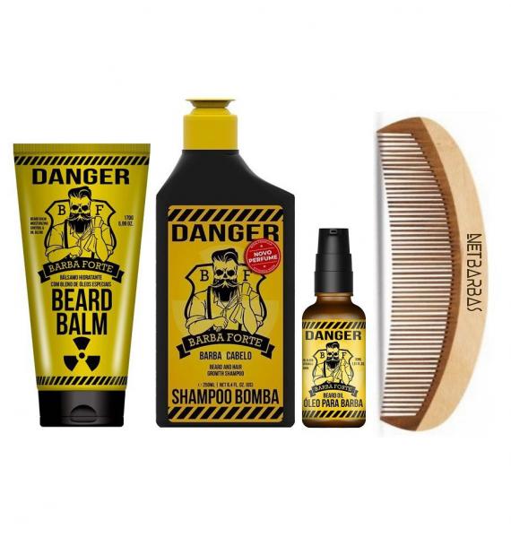 Kit Básiico Danger - Shampoo, Balm, Óleo e Pente - Barba Forte