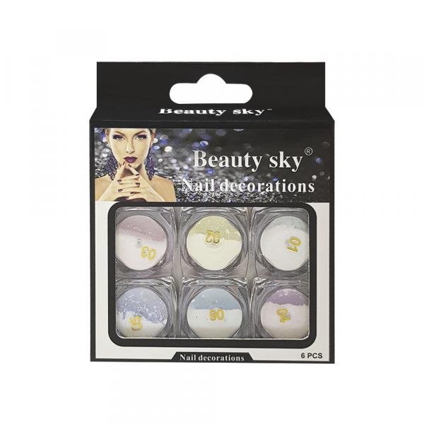 Kit Beauty Sky Pó de Sereia Brilho Unha 6 Potinhos 4190-4 - Dz
