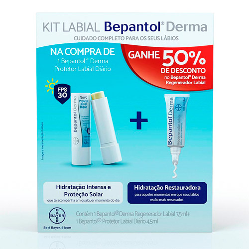 Kit Bepantol Derma Lipstick Regenerador Labial 7,5 + Protetor Labial Diário FPS 30 4,5