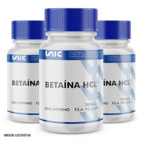 Kit 3 Betaina Hcl 300Mg 90 Cáps Unicpharma