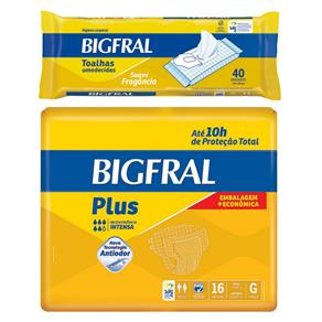 Kit Bigfral Fralda Geriátrica Plus G 16 Unidades + Toalha Umedecida Adulto 40 Unidades