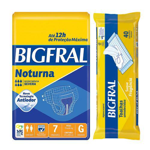 Kit Bigfral Fralta Geriátrica Noturna Grande 7 Unidades + Toalha Umedecida Adulto 40 Unidades