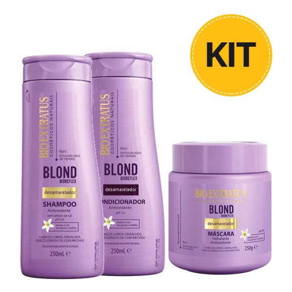 Kit Bio Extratus Blond Bioreflex Shampoo Bio Extratus 250ml + Condicionador 250ml + Máscara Desamareladora 250g