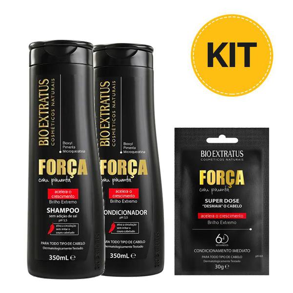 Kit Bio Extratus Força com Pimenta Shampoo 350ml + Condicionador 350ml + Tratamento de Choque 30g