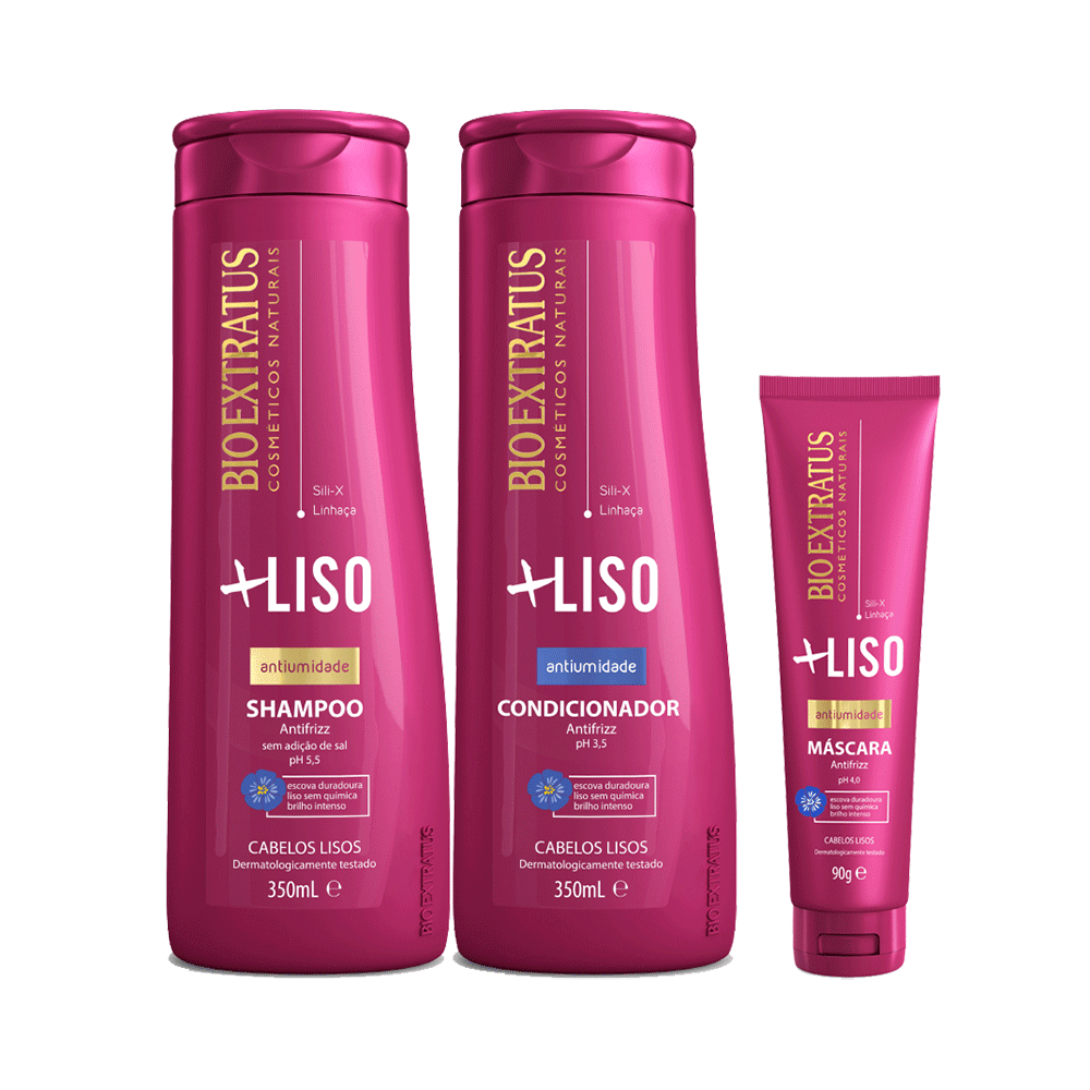 Kit Bio Extratus + Liso Shampoo 350ml + Condicionador 350ml + Máscara 90g