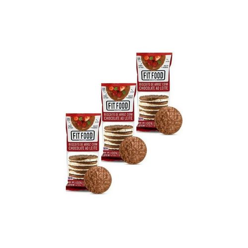 Kit 3 Biscoito de Arroz C/ Chocolate ao Leite Fit Food 70g
