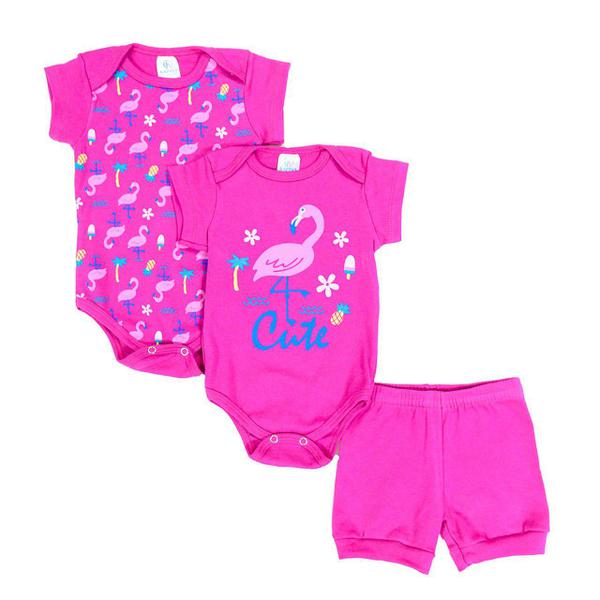Kit Body Bebê Menina 3 Peças Flamingo Pink - Kappes
