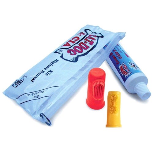 Kit Bolsa de Higiene Bucal Dedeira e Creme Dental (Morango)