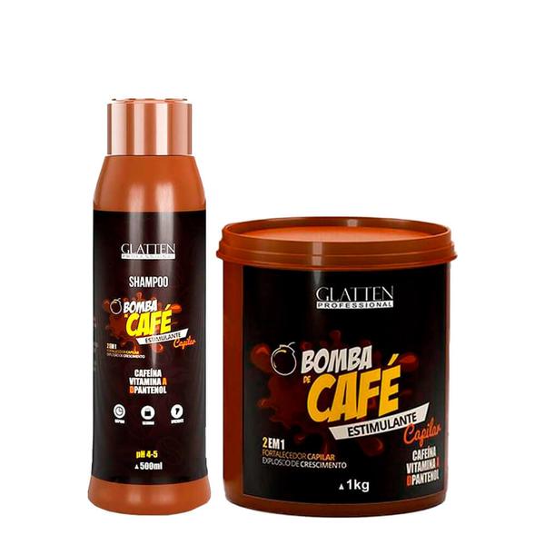 Kit Bomba de Café Glatten Professional Shampoo 500ml e Estimulante Capilar 1kg