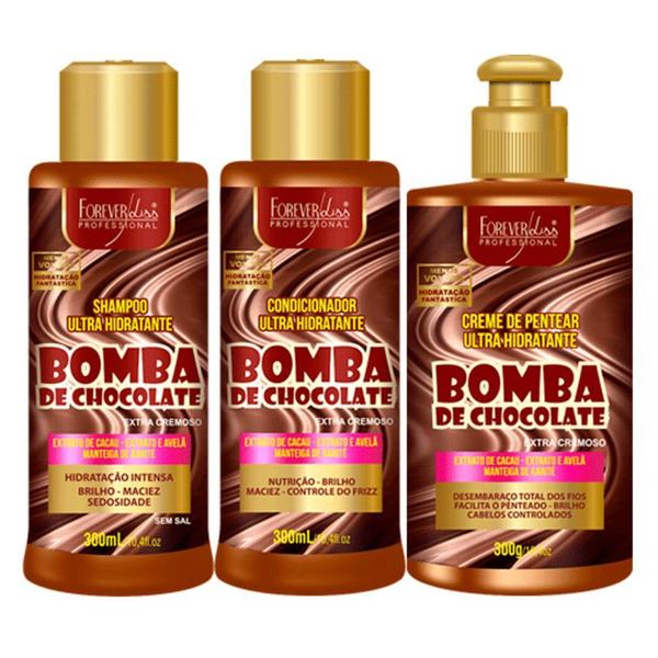 Kit Bomba de Chocolate Forever Liss - Sh, Cond e Creme de Pentear 300ml