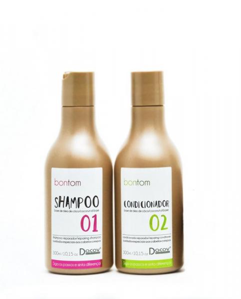 Kit Bontom Shampoo 300 Ml + Condicionador 300 Ml Óleo de Coco Cabelos Crespos Cacheados - Dacov Cosméticos