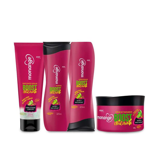 Kit Boost de Crescimento Monange Pré-Shampoo, Shampoo, Condicionador e Creme de Pentear