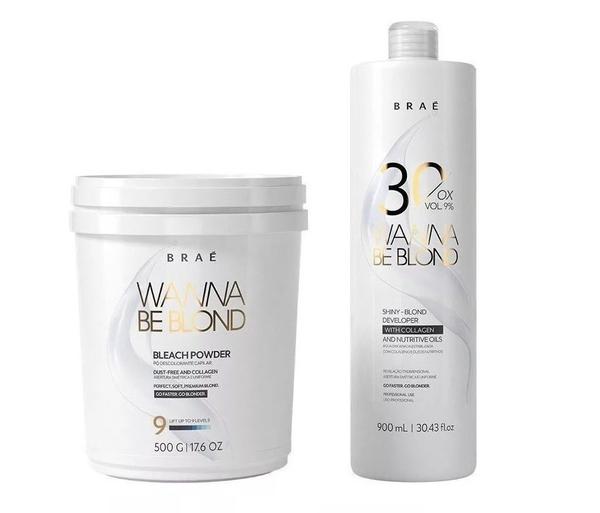 Kit Braé Wanna Be Blond Pó Descolorante 500g + Água Oxigenada 30 Volumes 9% - 900ml