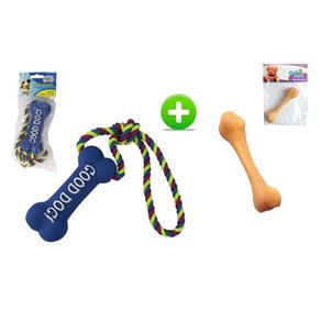Kit 2 Brinquedos para Cachorro Osso com Corda e Som