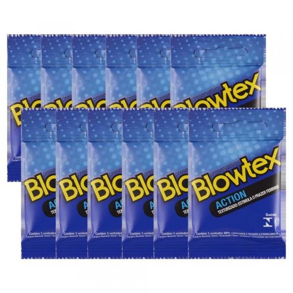 Kit C/ 12 Pacts Preservativo Blowtex Action C/ 3 Un Cada