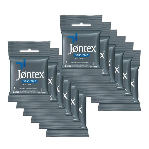 Kit C/ 12 Preservativo JONTEX Lubrificado Sensitive 3 Unidades