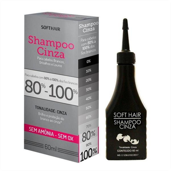 Kit C/12 Shampoo Cinza 80% a 100% dos Fios Brancos 60ml - Softhair