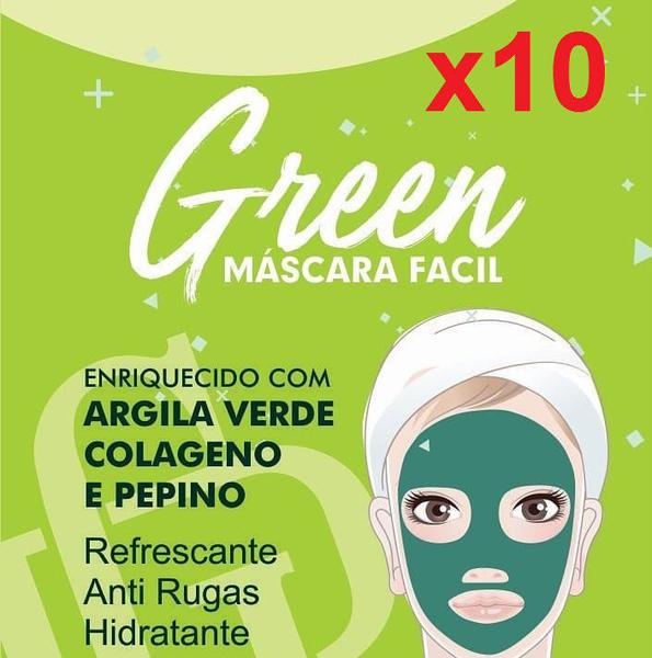 Kit C/10 Máscara Facial Green Argila Verde Colageno e Pepino 10g - Di Grezzo