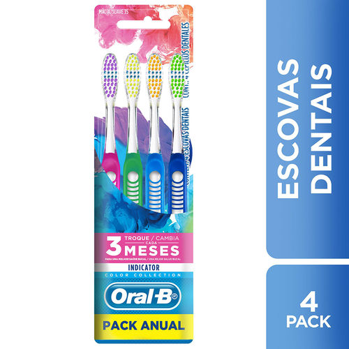 Kit C/4 Escovas Dentais Oral-b Indicator Color Collection 35