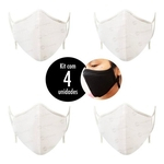 Kit C/ 4 Máscaras Protetora Facial Lavável Tecido 3 Camadas - Branco Off White / Tamanho grande