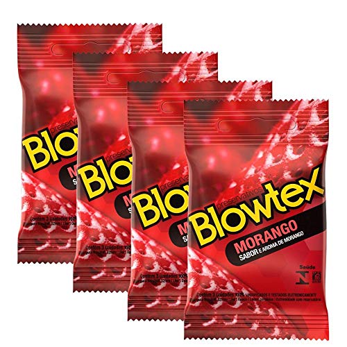 Kit C/ 4 Pacotes Preservativo Blowtex Morango C/ 3 Un Cada