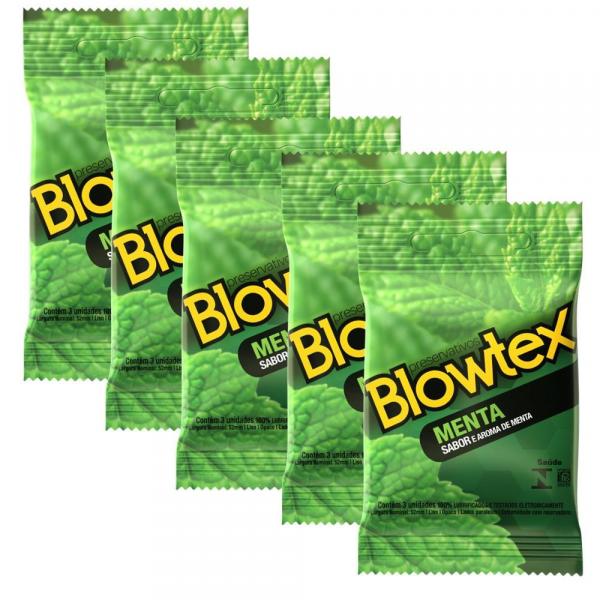 Kit C/ 5 Pacotes Preservativo Blowtex Menta C/ 3 Un Cada