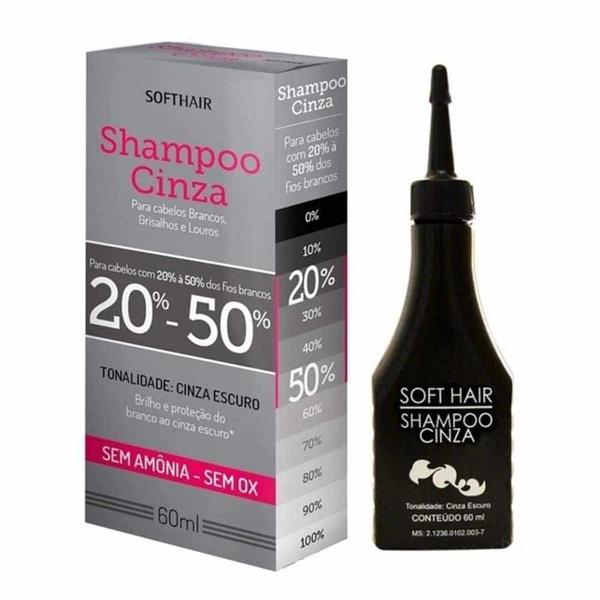 Kit C/5 Shampoo Cinza Soft Hair 20% a 50% Fios Brancos 60ml - Softhair