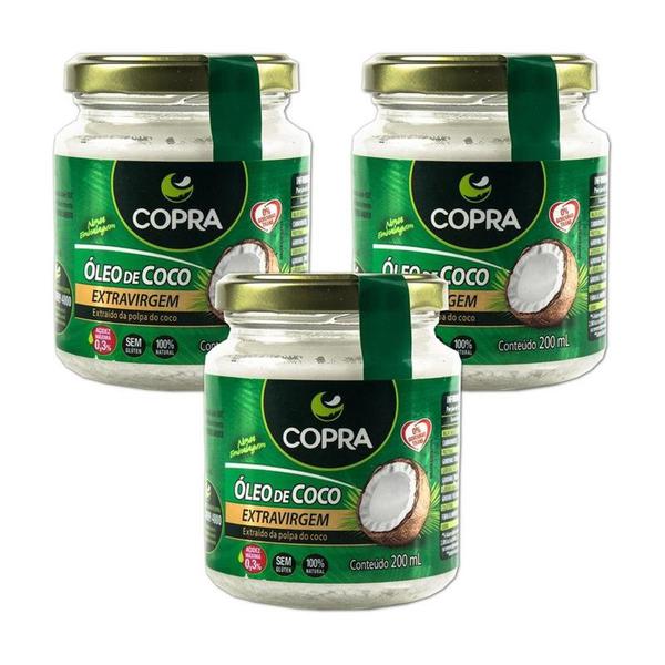 Kit C/3 Óleo de Coco Copra Extra Virgem 200 Ml