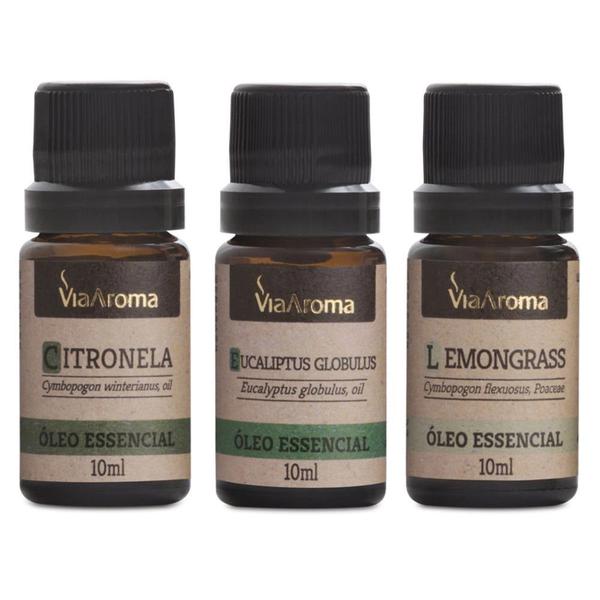 Kit C/3 Oleo Essencial Via Aroma 10ml - Citronela - Eucaliptus - Lemongrass